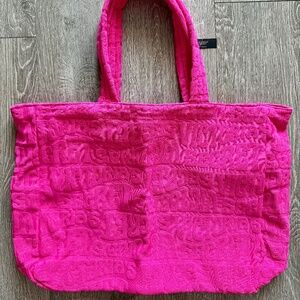 Victoria's Secret Hot Pink Logo Tote Bag Terry Zip Top Close Limited Edition NWT